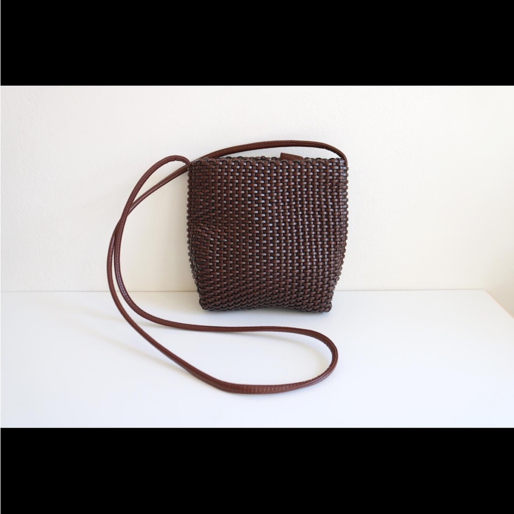 Vintage Nine West Faux Brown Leather Woven Crossbody Bag Purse